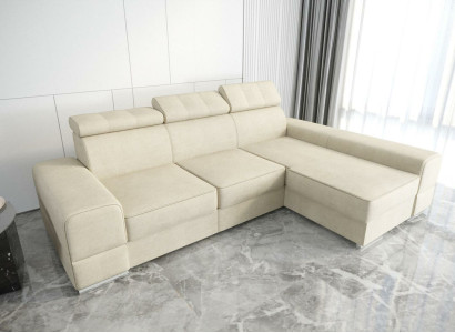 Design Corner sofa L-shape Couch Leather Beige Living room Elegant Luxury Modern Furniture